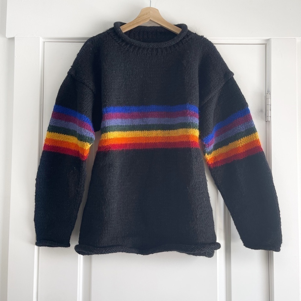 Incredible Vintage Avatar Retro Rainbow Striped Wool Sweater - L/XL